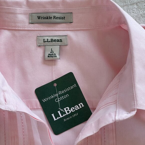 L.L.Bean Womens Pink Wrinkle-Resistant Cotton Shirt Large Long Sleeve Button New - Picture 4 of 9
